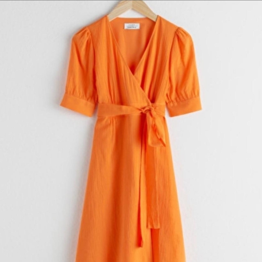 & Other Stories Bright Orange Midi Dress Size 8 NWT